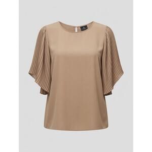NWT Worthington | Tan/Beige | Pleated Sleeve Top | Crew Neck Blouse | Size PL